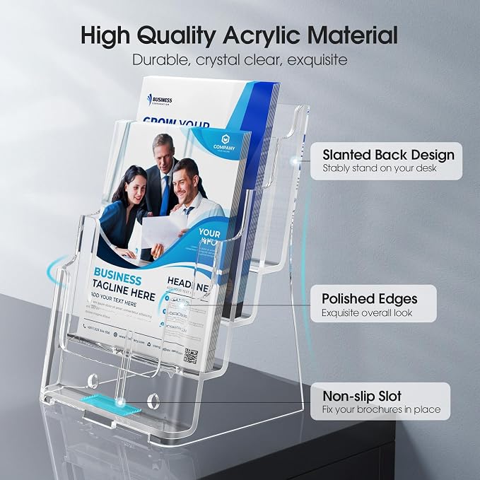 MaxGear 4 Tier Brochure Holder, 8.5 x 11, Removable Divider, 2 Pack | Clear - Image 4
