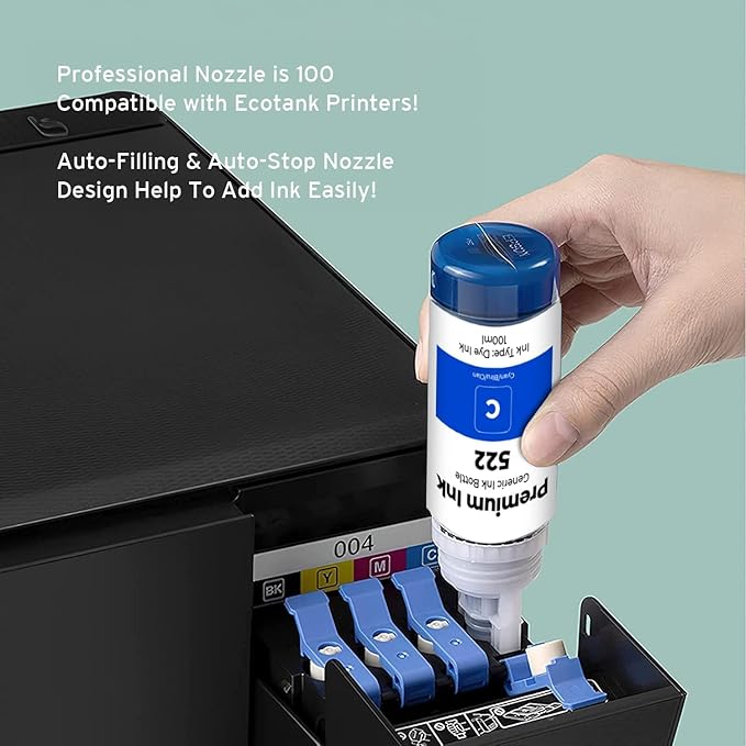 Printers Jack 522 Ink Refill Ink Bottle Kit Compatiable with T522 and Supertank ET-2800 ET-4700 ET-4800 ET-2710 ET-2720, ET-2803 Printer, (2BK C M Y)-DeskLoop Office