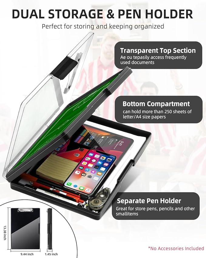 Clearview Clipboard with 2 Storage, Dry Erase 8.5x11 Heavy Duty ClipBoards - Image 3