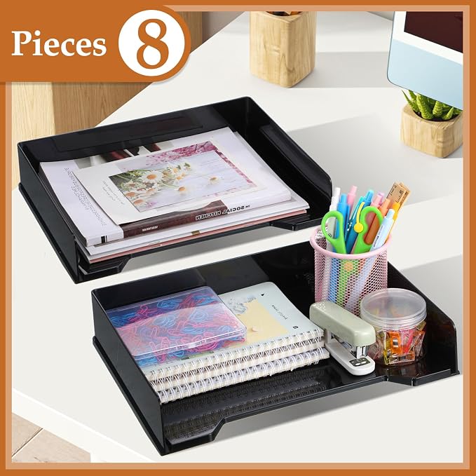 DoubleFill 8 Pcs Stackable Letter Tray Rectangular Plastic Desk Organizer 13 x - Image 2