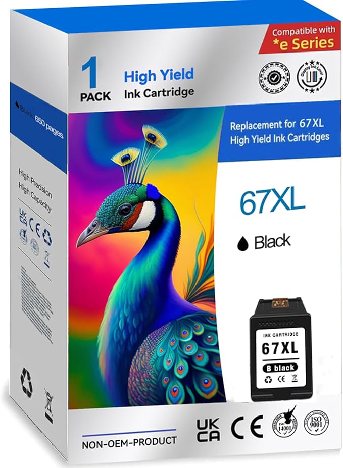 Printer Ink 67XL 67 HP67XL Black for HP67 XL 67XLBlack Deskjet 2755e 2734e Ink Cartridge for HP Printers for Deskjet 2755e / 2700 / 2700e / 2742 / 2734e / 4100 / 4155e Envy 6000e / 6455e / 6055e-DeskLoop Office