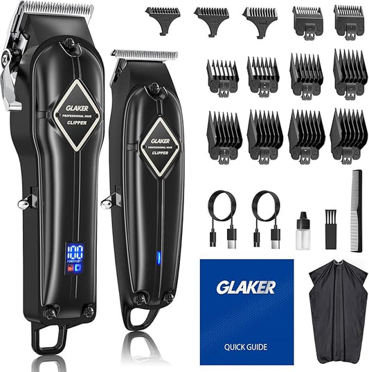 GLAKER Hair Clippers for Men Professional - Cordless Clippers and Trimmers Set, Complete Barber Kit for Hair Trimming & Beard Grooming, Mens Haircutting Kits for Blending & Fade Cuts (Black)-DeskLoop Office