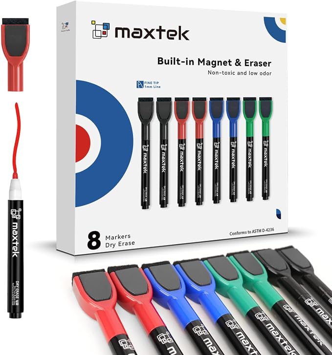 maxtek Magnetic Dry Erase Markers, Thin Markers Low Odor by Maxtek