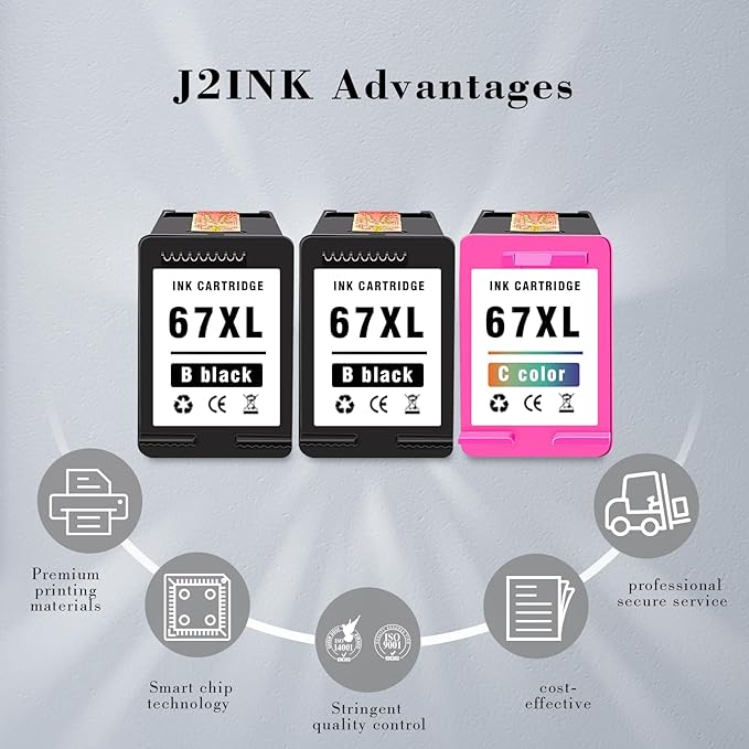 Printer Ink 67XL 67 2755e 4155e Ink Cartridges for HP 67 Ink cartridges Black/Color Combo Pack Remanufactured for DeskJet 2700 2700e 2755e 2755 4155e Envy 6055e 6055 6000 6400 6455e 6475 6452 6458-DeskLoop Office