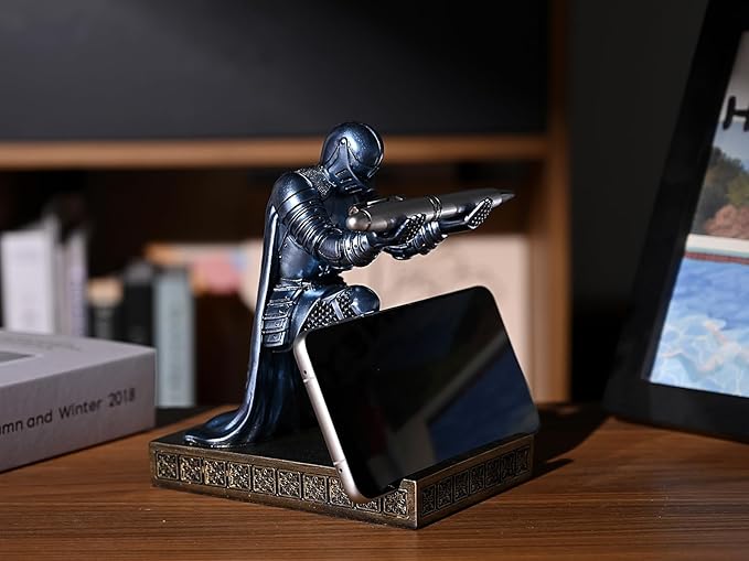 Windbreaker Soldier Knight Pen Holder Personalized Desk Accessory, Mobile Phone & Gaming Controller Holder, Device Stand Gift for Medieval Enthusiasts (Blue)-DeskLoop Office