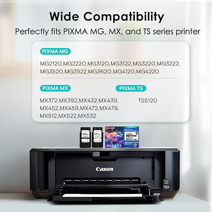 Remanufactured Ink Cartridge Replacement for Canon 240XL 241XL Combo Pack PG240 CL241 for PIXMA MG3620 TS5120 MG3520 MG3220 MG2120 MG4220 MX392 MX452 MX522 Printer (Black Color, 2 Pack)-DeskLoop Office