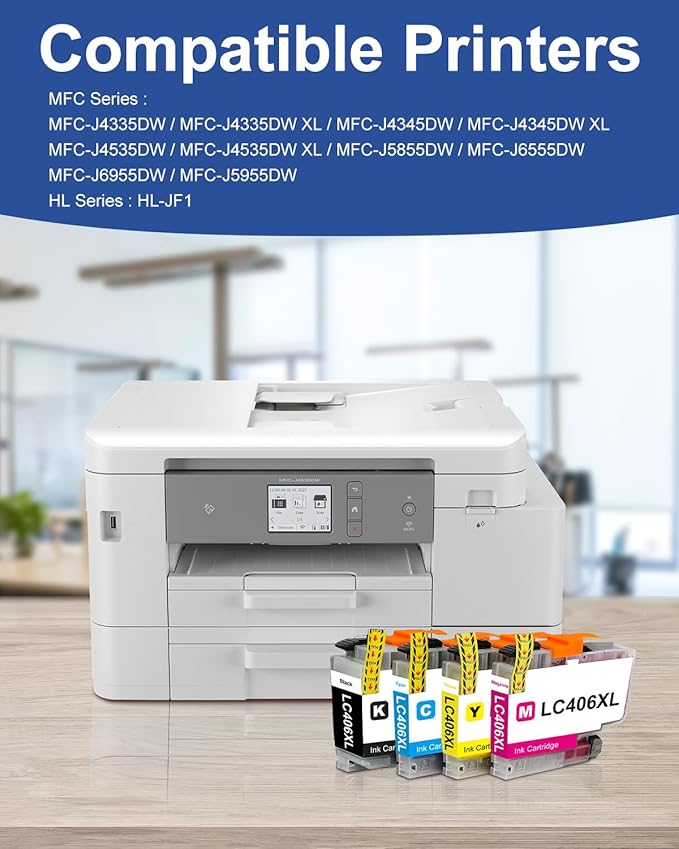 4-Pack LC406XL Ink Cartridges Compatible for Brother MFC-J4335DW MFC-J5855DW MFC-J6555DW MFC-J4535DW MFC-J6955DW MFC-J4345DW MFC-J5955DW Printer, Black Cyan Magenta Yellow-DeskLoop Office