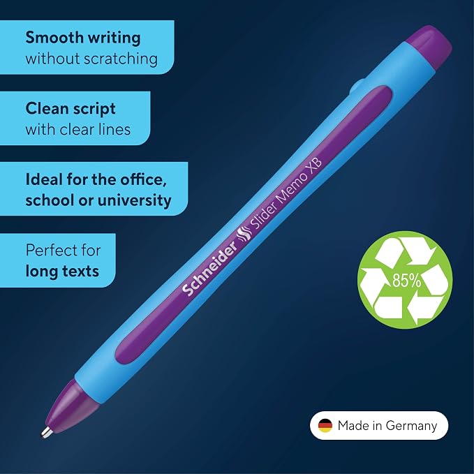 Schneider Slider Memo XB Ballpoint Pen, 1.4 mm, Light Blue Barrel, Violet Ink - Image 2