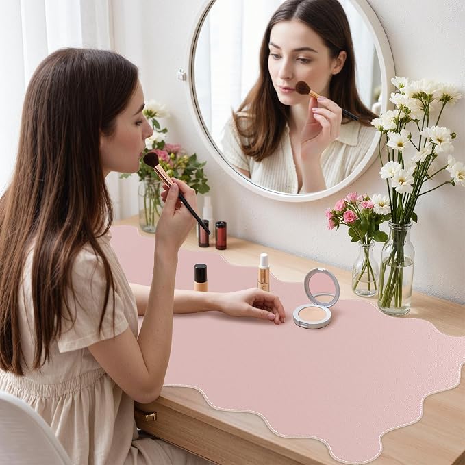 iCasso Pink Leather Desk Mat, Extra Large Scalloped Mouse Pad - Image 8