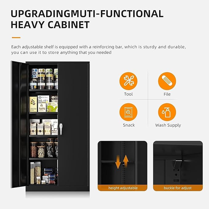 INTERGREAT Black Metal Storage Cabinet with Lock, 72" Tall Lockable Garage Storage Cabinet with Doors and Shelves, Cabinets for Home Office, Warehouse-DeskLoop Office