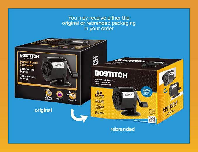 Bostitch Office Wall Mount Manual Pencil Sharpener, 8 Hole Dial, 6X Longer - Image 7