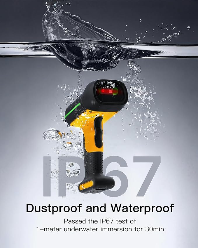 Inateck Industrial Barcode Scanner Bluetooth, 1D Scanner Wireless with IP67 Waterproof and Dustproof, Handscanner with App & SDK，BCST-61-DeskLoop Office