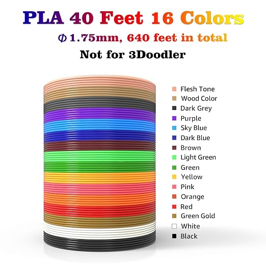 3D Pen Refills 1.75mm PLA Filament 640 Feet 16 Colors, Each Color 40ft - Image 2