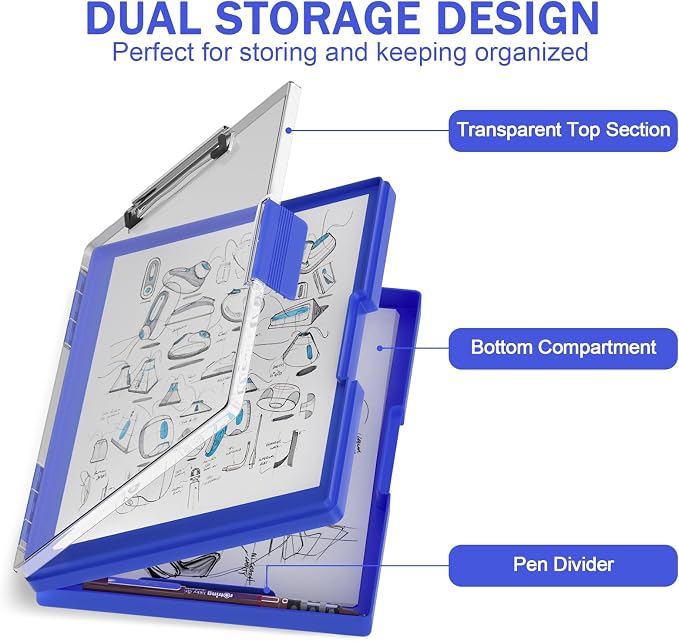 Rimilak Plastic Clipboard with Storage, Side Opening with 2 Compartment - Image 3