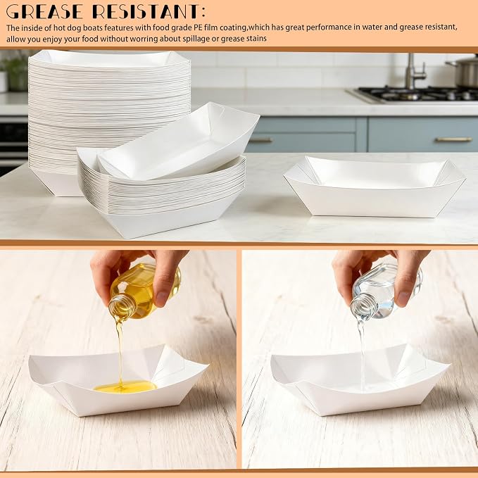 Oomcu 100 Pack 3 lb Heavy Duty Disposable Kraft White Paper Food Trays - Image 4