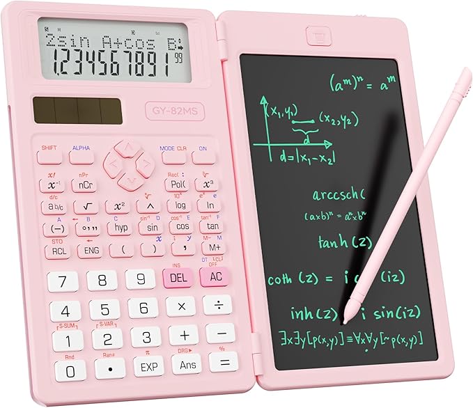 Scientific Calculators for School with Notepad, ROATEE Pink Cute School Supplies for Girls Middle and High School Stuff for Student, 240 Functions 82 MS Foldable 2-Line Display Solar and Battery Power-DeskLoop Office
