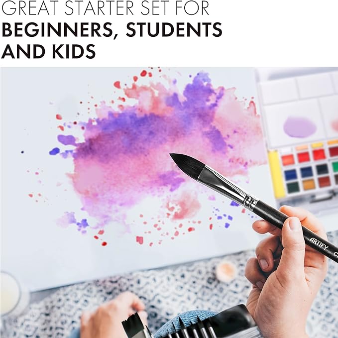 ARTIFY 12 PCS Watercolor Brushes Set, Synthetic Paint Brushes for Watercolor Painting, Acrylic, Gouache & Oil Painting - Detail Paint Brushes, Round, Flat, Cat's Tongue,Liner for Beginners & Kids-DeskLoop Office