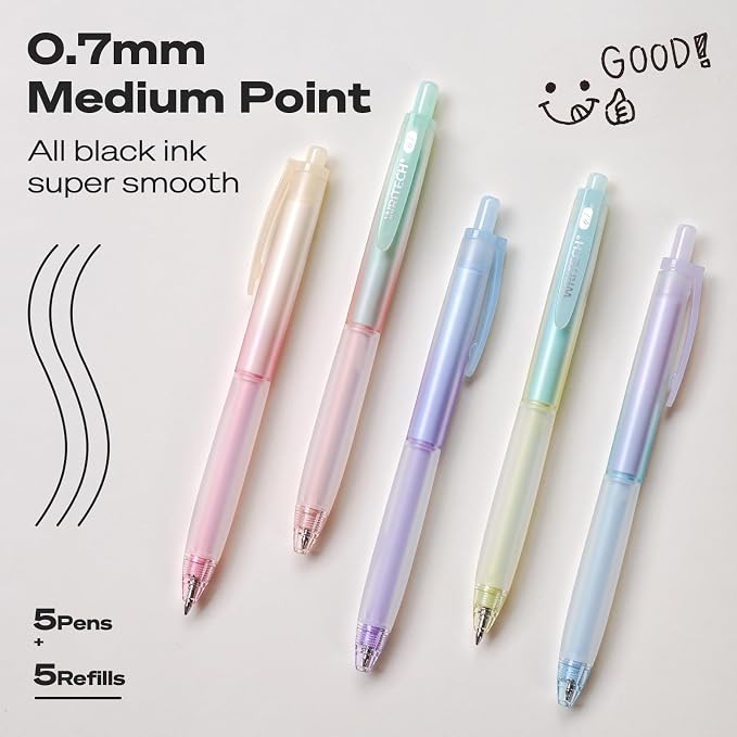 WRITECH Retractable Gel Ink Pens: 0.7mm Fine Point Black-Ink Aesthetic Gradient - Image 2