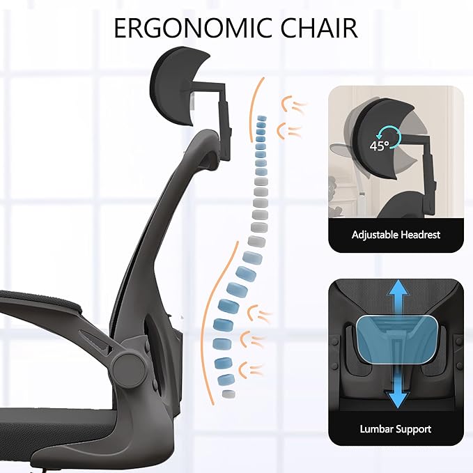 Desk Office Chairs Computer Mesh Chair Executive Chair with Lumbar for Home & Office (06Blcak)