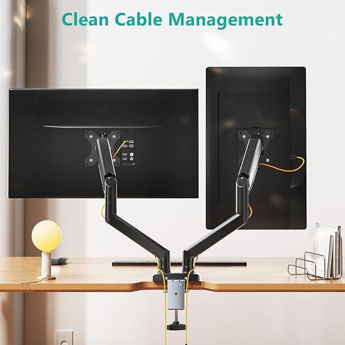 WALI Dual Monitor Stand for 17-32 inch Computer Screens, Dual Monitor Arms for 2 Monitors Holds up to 22 lbs, Height Adjustable Gas Spring Dual Monitors Mount, VESA 75x75/100x100mm (GSMP002N), Black-DeskLoop Office