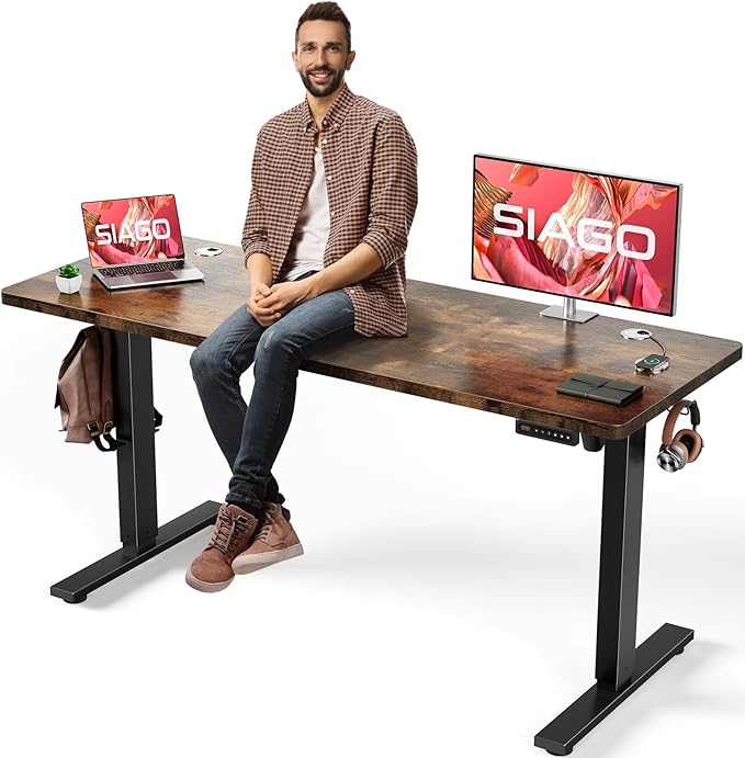 SIAGO Electric Standing Desk Adjustable - 63 x 24 Inch Sit Stand up Desk with Cable Management - 3 Memory Preset Adjustable Height Table-DeskLoop Office