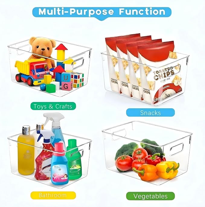 SKTEET Set of 8 Clear Plastic Storage Bins, 4 Large and 4 Small Stackable - Image 3