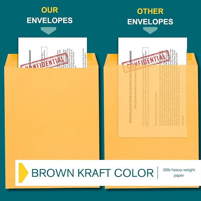 6x9 Brown Kraft Open End Envelopes Peel & Seal, 100 Pack, Self Seal Mailing - Image 5