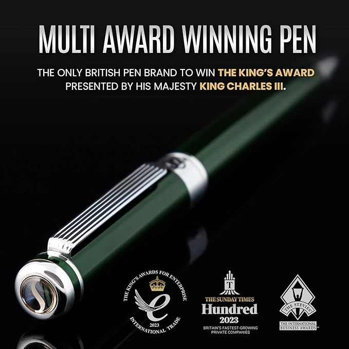 Scriveiner Green Ballpoint Pen - Stunning British Racing Green Luxury Pen, Chrome Finish, Schmidt Black Refill, Best Ball Pen Gift Set for Men & Women, Professional Executive Office, Nice Designer Pen-DeskLoop Office
