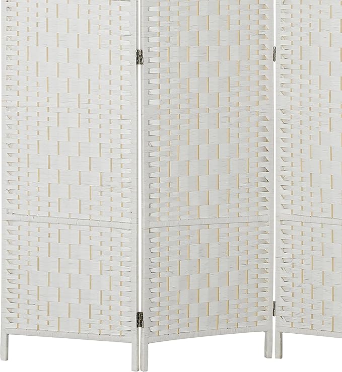 HOMCOM Room Divider, 3 Panel Folding Privacy Screen, 6FT Tall Portable Wicker Weave Partition Wall Divider for Bedroom, Home Office, White-DeskLoop Office
