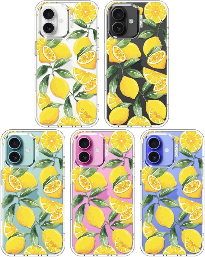 MOSNOVO Case for iPhone 16 Plus, [Buffertech 6.6ft Military-Grade Drop Protection] [Anti Peel Off Tech] Clear TPU Bumper Phone Case Cover Design - Lemon-DeskLoop Office