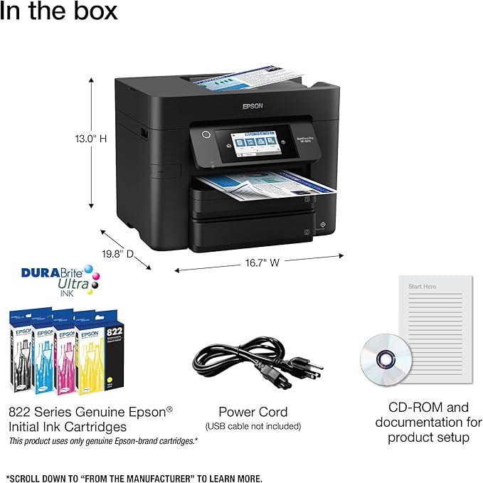 Epson Workforce Pro WF-4830 Wireless All-in-One Printer with Auto 2-Sided Print, Copy, Scan and Fax, 50-Page ADF, 500-sheet Paper Capacity, and 4.3" Color Touchscreen, Works with Alexa, Black, Large-DeskLoop Office