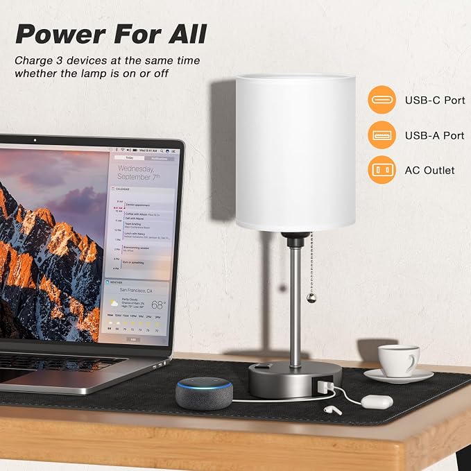 White Bedside Lamp for Bedroom - Image 3