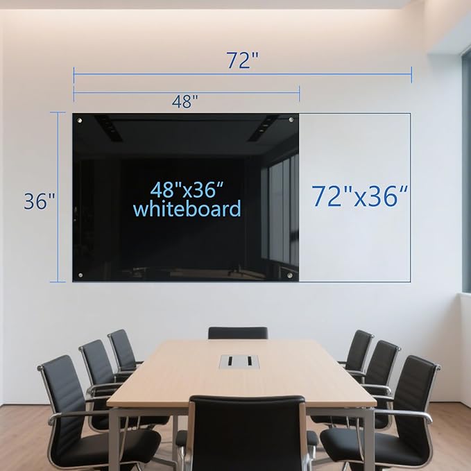 KIZZBY Black Glass Dry Erase Board - Magnetic Blackboard for Wall, 72"x36" Large Frameless Black Whiteboard for Office, Home & School-DeskLoop Office