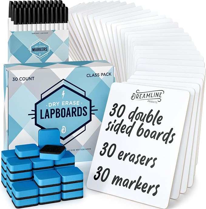 Dry Erase Lapboards Student Pack of 30 | 9 x 12 inch Double Sided White Boards by Dreamline+Products