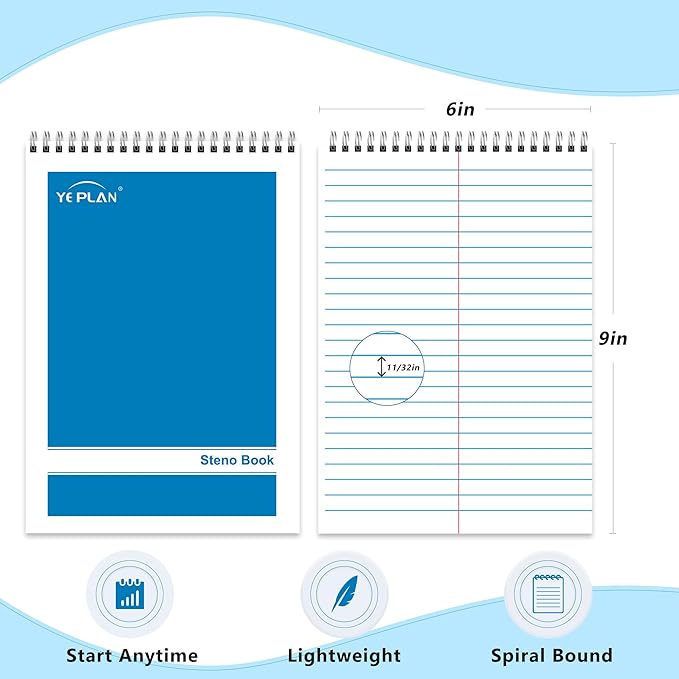 Yeplan Steno Pads Spiral Notebook 6x9 12 Pack, Top Spiral Notebook - Image 2