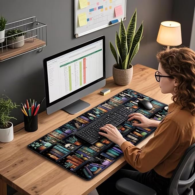 Gothic Library Large Gaming Mouse Pad 31.5"x15.7"｜Vintage Bookshelf XXL Desk Mat - Image 3