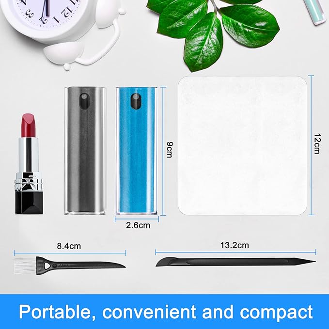 2 Pack Car Touch Screen Mist Cleaner, walrfid Laptop Screens and Phone Touchscreen Cleaning Kit for iPad, iPhone, MacBook Pro with Aipods Cleaning Pen, Small Brush and Eyeglass Cloth - Grey and Blue-DeskLoop Office
