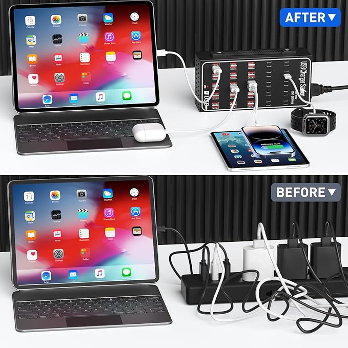 250W Desktop Charging Station, 30 USB A + 20 USB C, Multi Port Charging Station for Phones, Tablets, Watches, and More [Lcoco&Dream]-DeskLoop Office