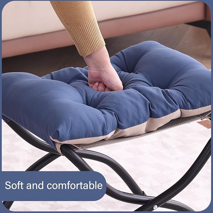 LITA Folding Upholstered Footrest Stool, Modern Small Portable Accent Ottoman with Detachable Thick Cotton Cushion Padded Sofa Stool with Metal Frame for Lazy Chair, Living Room & Bedroom, Royal Blue-DeskLoop Office