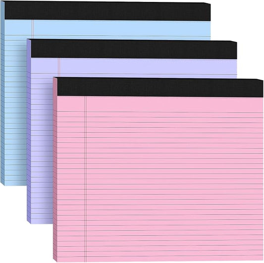 3 Pack Wide Legal Pads 11" x 9.5" Pink Purple Blue College Ruled Note Pad by Unknown