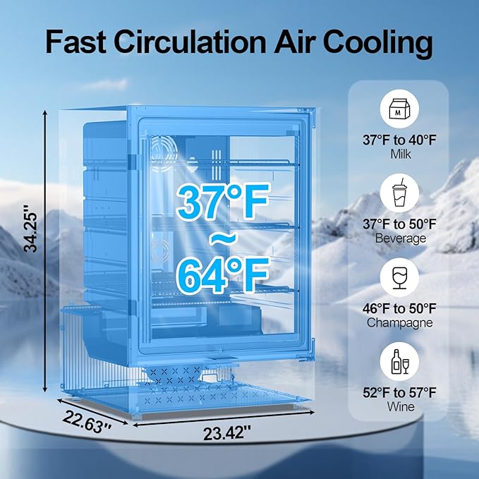 24 Inch Beverage Refrigerator, 5.2 Cu. Ft. Drink Refrigerator with Glass Door, 200 Cans Under Counter & Freestanding Drink Fridge, Reversible Door, Built-In Beverage Cooler for Kitchen, Bar or Office.-DeskLoop Office