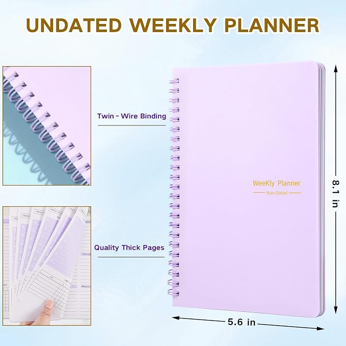 Undated Weekly Planner Purple A5 Personal Goals Journal Non Dated Kids Weekly - Image 3