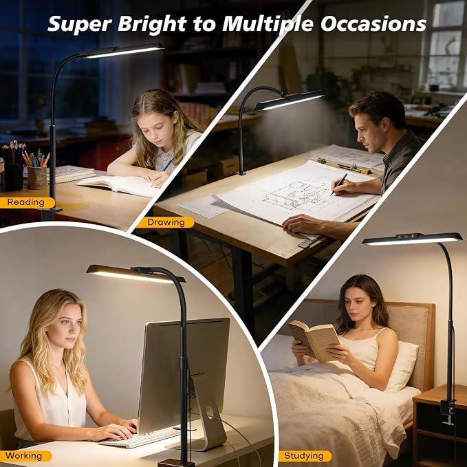LED Desk Lamp for Office Home, Stepless Dimming Architect Desk Light - Image 7
