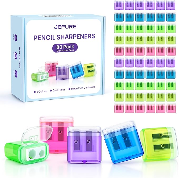 80 Pack Bulk Pencil Sharpeners for Classroom, Double Hole Small Manual Sharpener by JEFURE