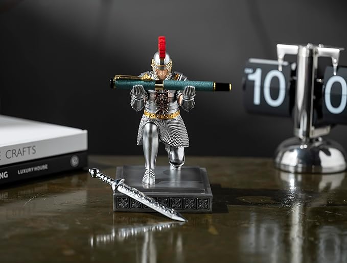 Roman Praetorian Warrior Knight Pen Holder Desk Ornament Resin Pencil Holder Desk Accessories and Organizer for Office with a Letter Opener (Silver)-DeskLoop Office