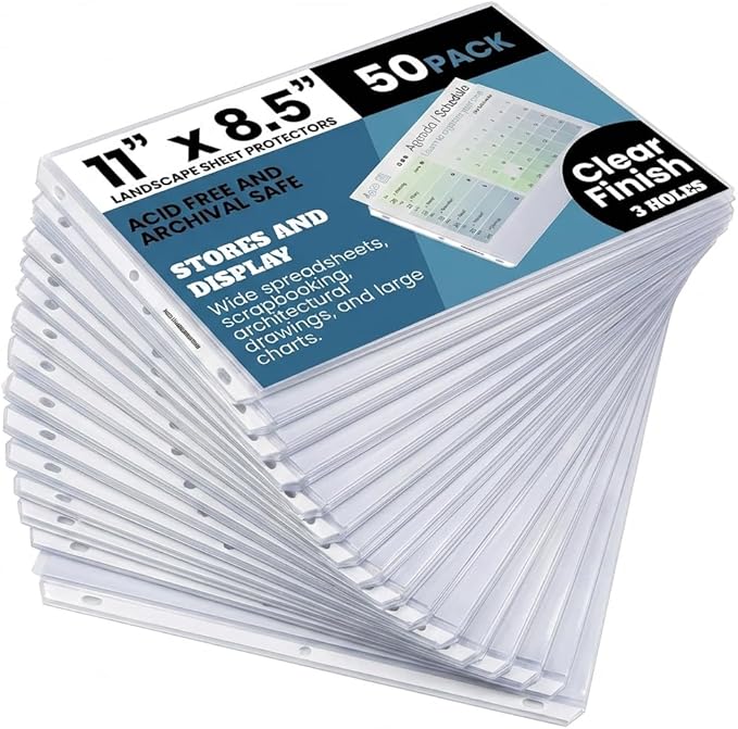 Performore 50 Sheet Protectors, Landscape Clear Sheet Protectors 8.5 X 11 Inch by RingBinder