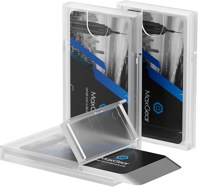 MaxGear Plastic Business Card Holder 3 Pack | Slim Portable Clear Business Card by MaxGear