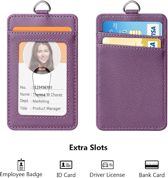 Leather Badge Holder and Adjustable Retractable Lanyards, Quick Release Buckle - Image 3