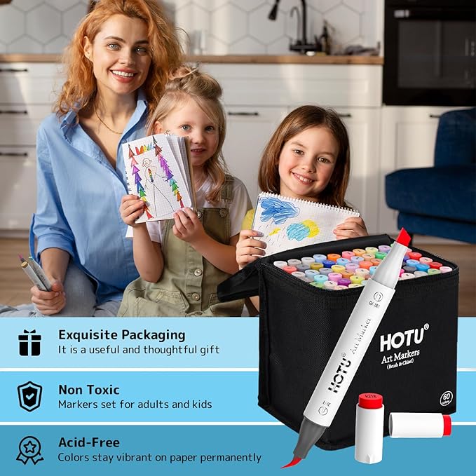 Alcohol Markers Brush Tip -60 Virant Colors Daul Tips Art Markers Set, for Artist Adults Coloring Illustrations, with Seamless Blending, Colorless Blender, Anti-Bleeding Pad, &Premium Ink-DeskLoop Office