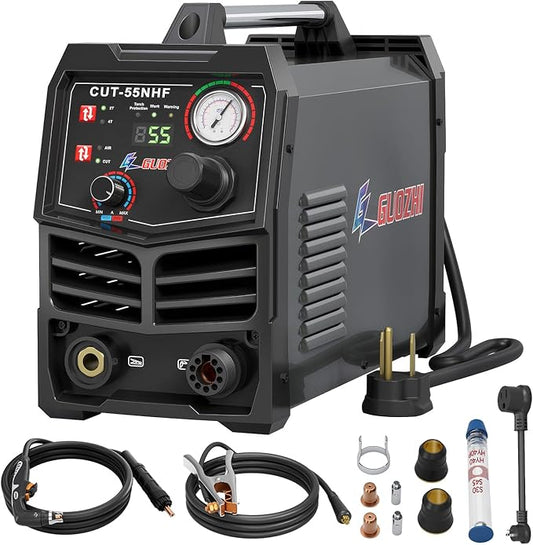 GZ GUOZHI CNC Plasma Cutter, 55 Amp Non-HF Non-Touch Pilot Arc, THC Torch Height Control Enabled, Dual Voltage 110V/220V Digital Plasma Cutter Machine-DeskLoop Office